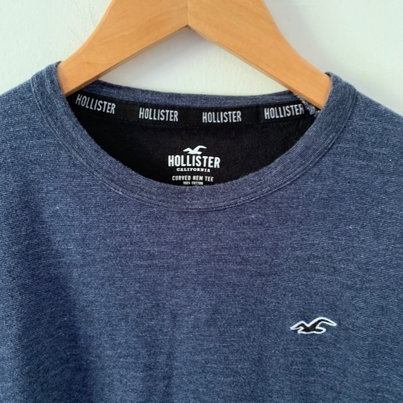 Hollister Men's Curved Hem Long-Sleeve Heather Blue-Gray Tee in Size L - Picture 6 of 7